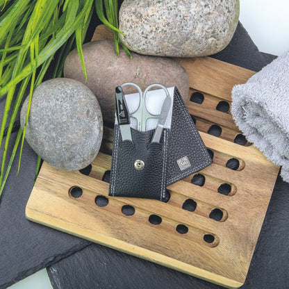 Kieszonkowe etui do manicure Erbe inox czarno-białe Colorado