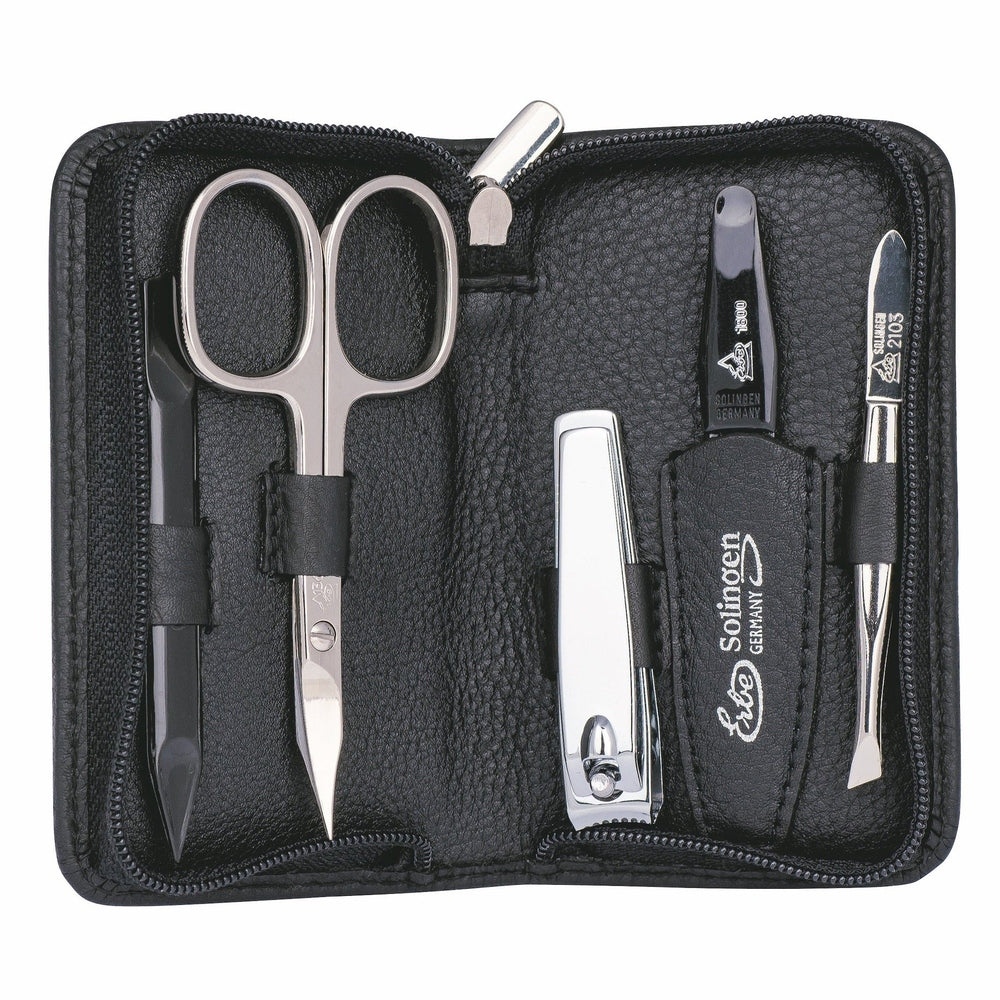 Etui do manicure Erbe Siena 5-częściowe na zamek czarne skóra nappa – Skóra nappa, czarna