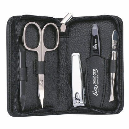 Etui do manicure Erbe Siena 5-częściowe na zamek czarne skóra nappa – Skóra nappa, czarna