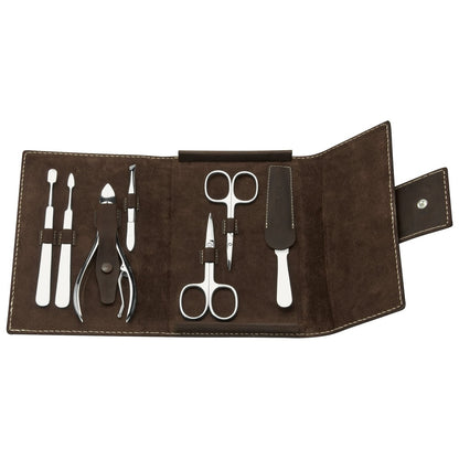 Astuccio manicure da uomo ERBE serie Mountain Bear in pelle bovina marrone, 7 pezzi