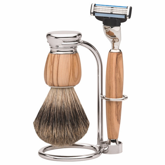 Erbe Milano набор для бритья Gillette Mach3 оливковое дерево, 3 предмета – Оливковое дерево и облагороженный металл, барсучий ворс