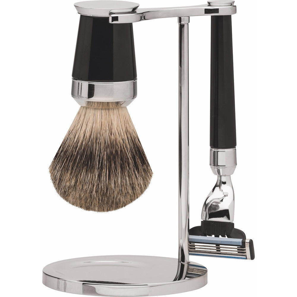 Set de afeitado Erbe Gillette MACH3 Paris pelo de tejón – Color negro, plata
