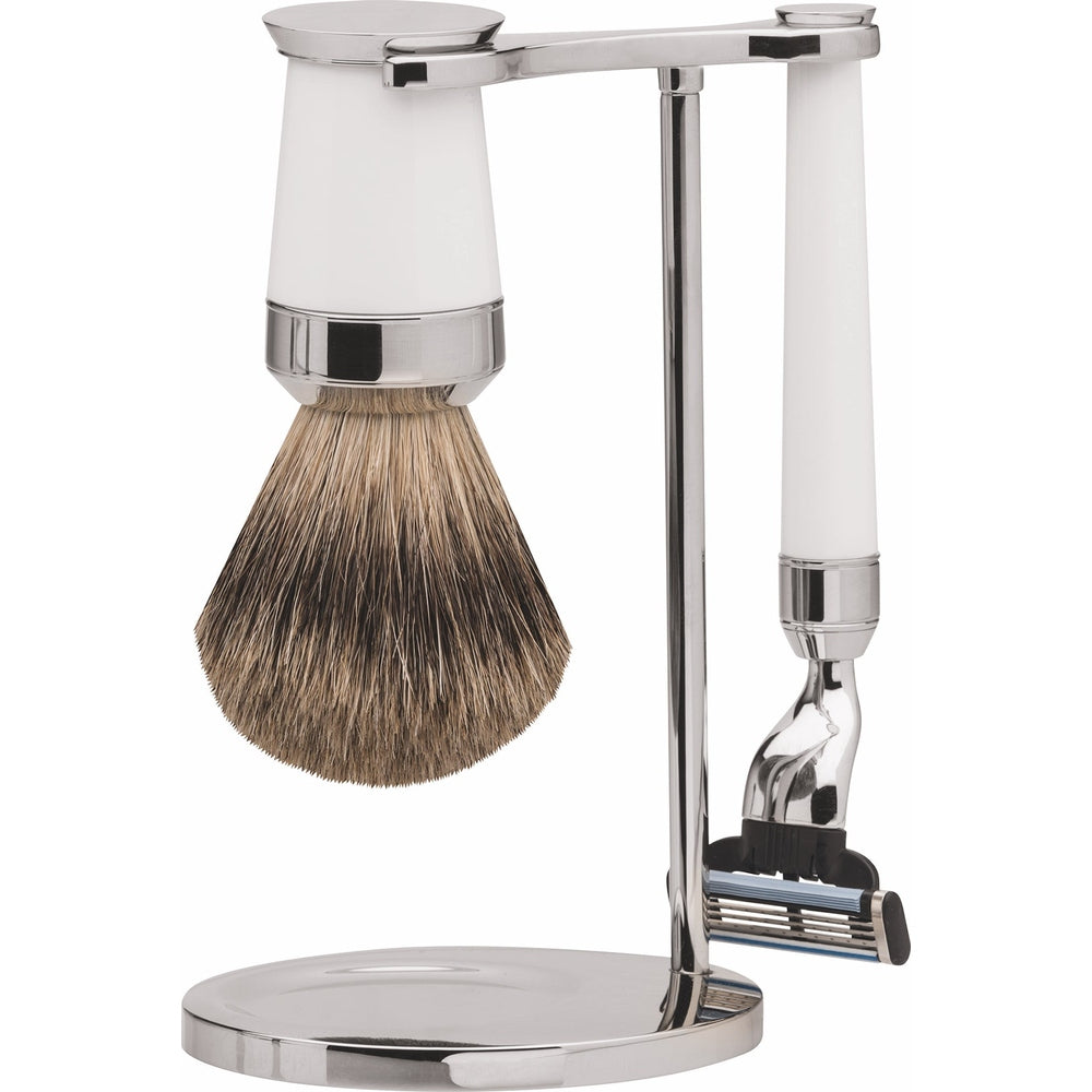 Set de afeitado Erbe Gillette MACH3 Paris blanco pelo de tejón – Color blanco, plata