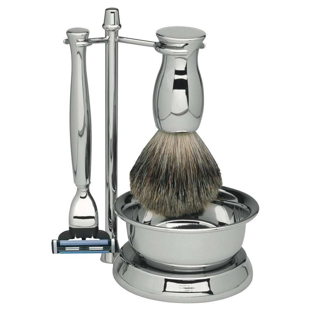 Erbe Set de afeitado Mach3 metal con cuenco – forma de mango ergonómica