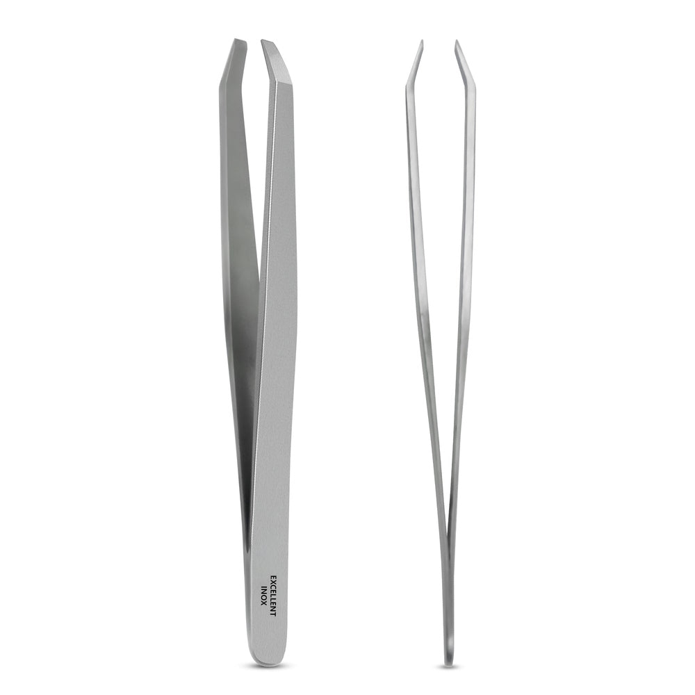 Excellent tweezers with angled tip and wide handle made of stainless steel