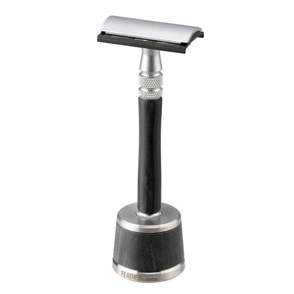 Maquinilla de seguridad FEATHER WS-D2S madera/acero inoxidable con soporte