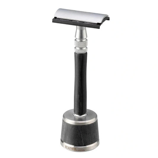 Rasoio di sicurezza FEATHER WS-D2S legno/acciaio inox con supporto