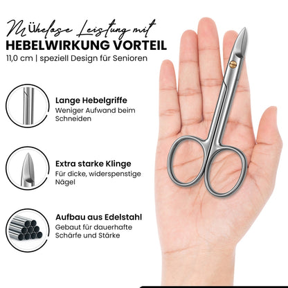 Toenail scissors with extra long lever handles – Length 11 cm