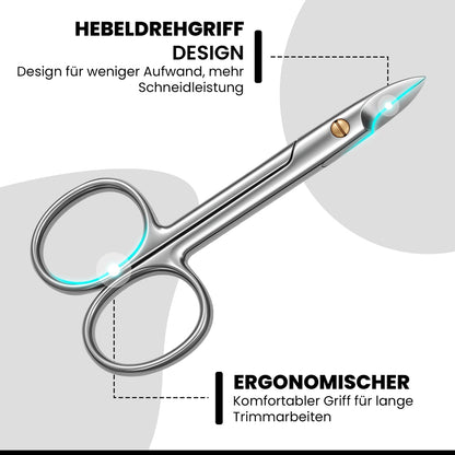 Toenail scissors with extra long lever handles – curved blade