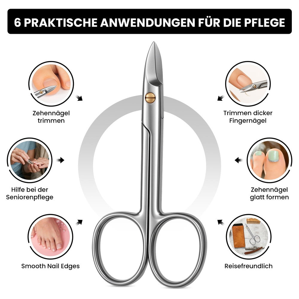Toenail scissors with extra long lever handles – ergonomic handle shape