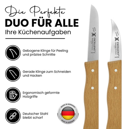 Set de 2 couteaux à légumes en hêtre – forme de poignée ergonomique
