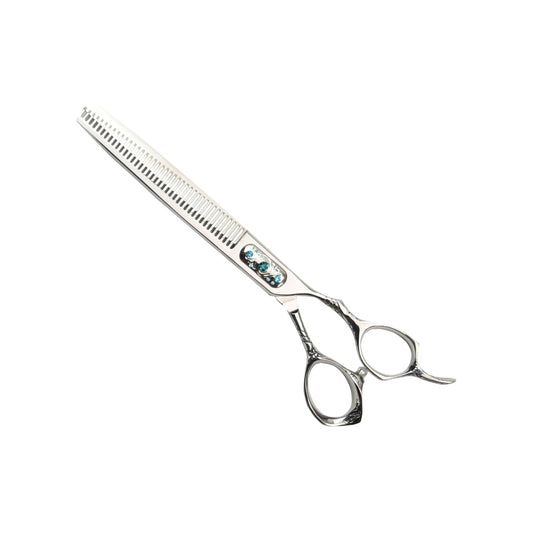 Dog grooming scissors serrated on one side for long and curly coats