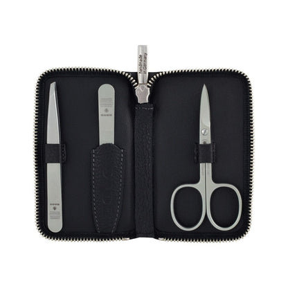 Astuccio per la cura DOVO n. 3 con strumenti in acciaio inox satinato in astuccio di pelle bovina