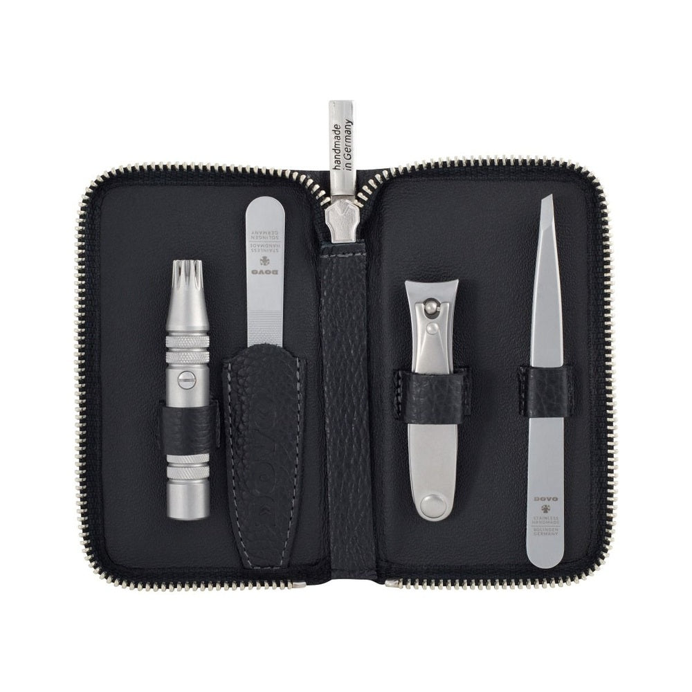 Dovo care case No. 4 in black cowhide with Klipette, clippers, tweezers and file