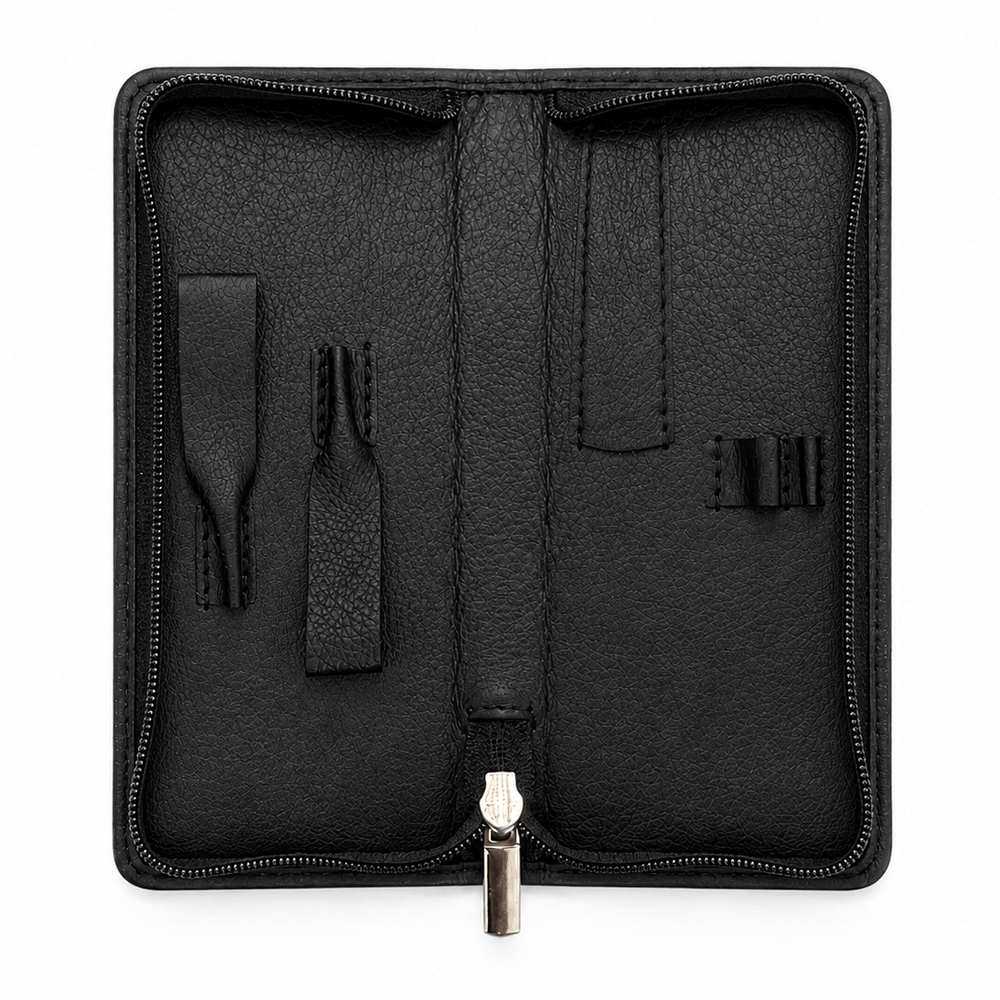 Astuccio manicure 4 pezzi pelle bovina nero