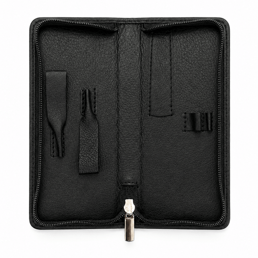 Manicure-etui 4-delig rundleer zwart