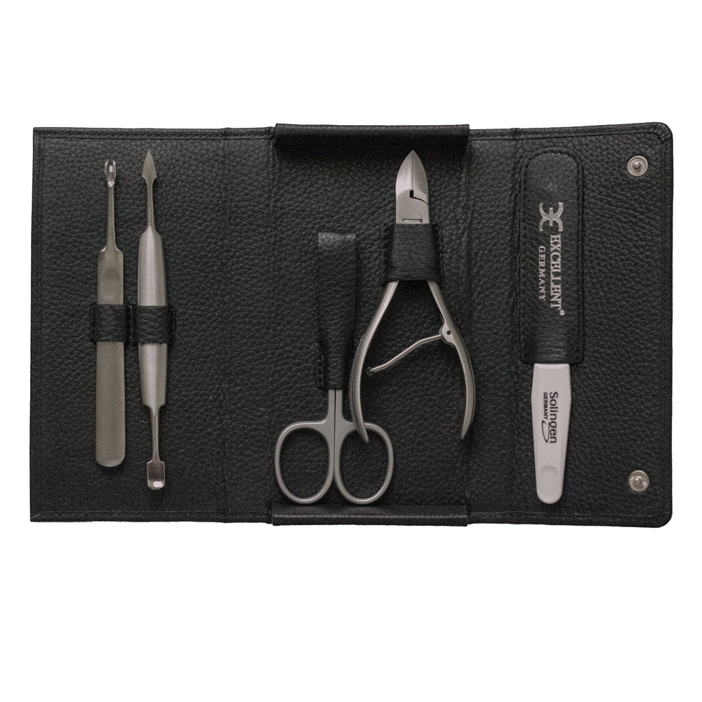 Estuche de manicura de 5 piezas de piel auténtica – Acero inoxidable