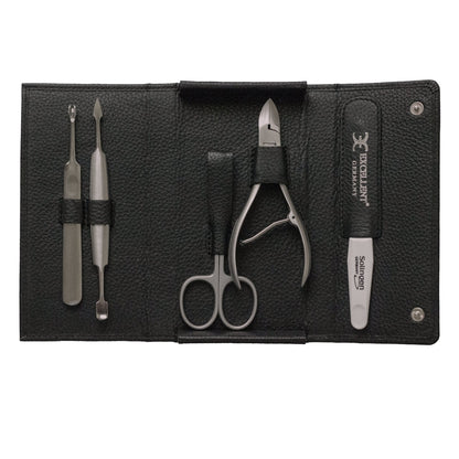 Estuche de manicura de 5 piezas de piel auténtica – Acero inoxidable