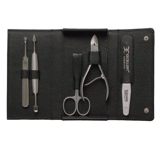 Estuche de manicura de 5 piezas de piel auténtica – Acero inoxidable