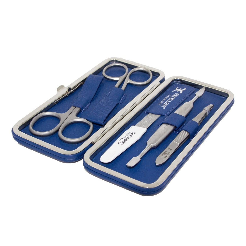 Astuccio manicure 5 pezzi pelle blu