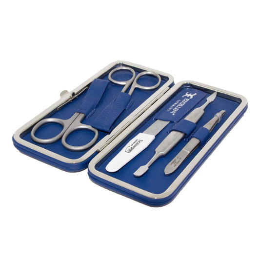 Manicure-etui 5-delig blauw natuurleer
