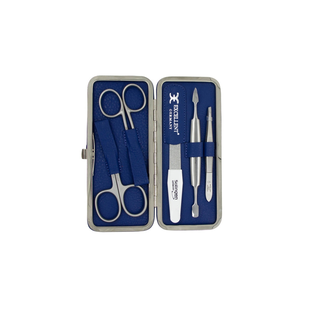 Astuccio manicure 5 pezzi pelle blu