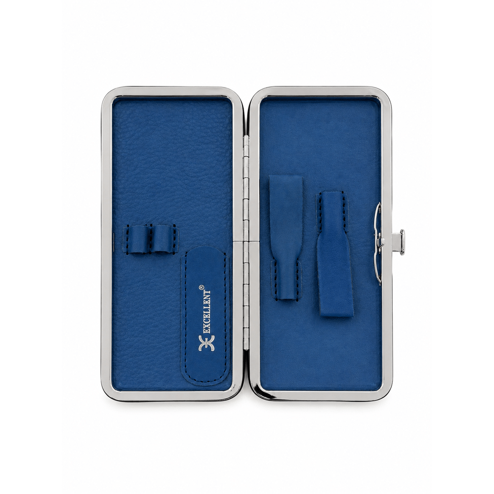 Astuccio manicure 5 pezzi pelle blu