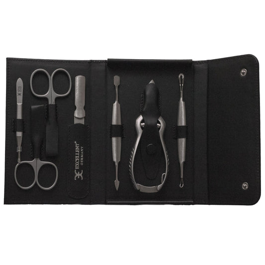 Estuche de manicura - elegante estuche de piel auténtica - aspecto negro – Piel de vacuno, acero inoxidable