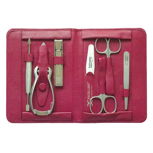 Excellent manicure-etui - met nageltang - donkerrood – Rundleer, roestvrij staal