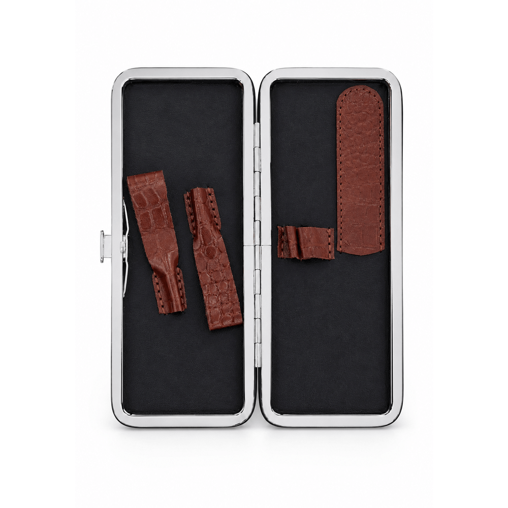 Étui de manucure à cadre aspect croco marron