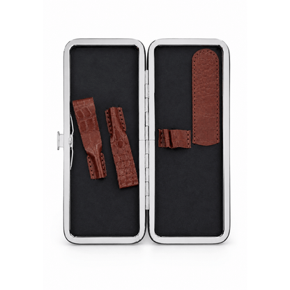 Étui de manucure à cadre aspect croco marron