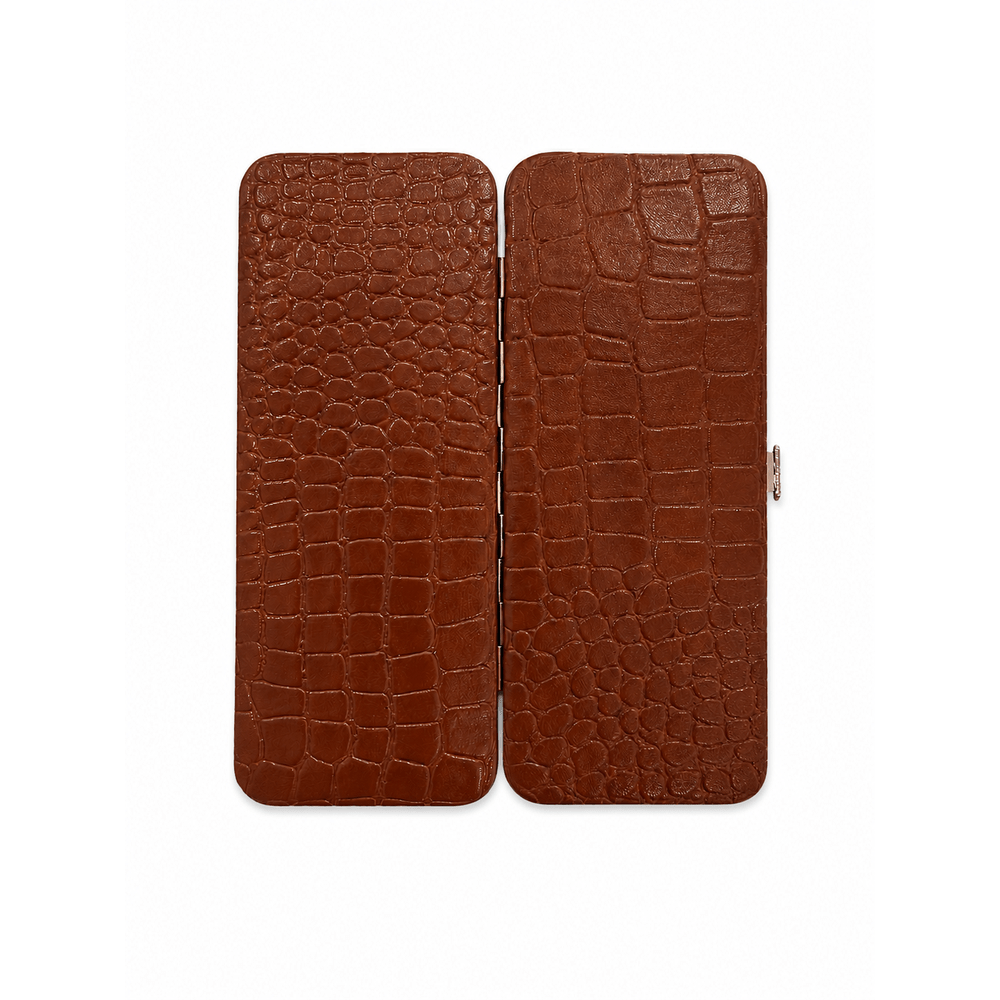 Étui de manucure à cadre aspect croco marron