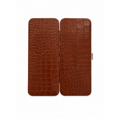 Étui de manucure à cadre aspect croco marron