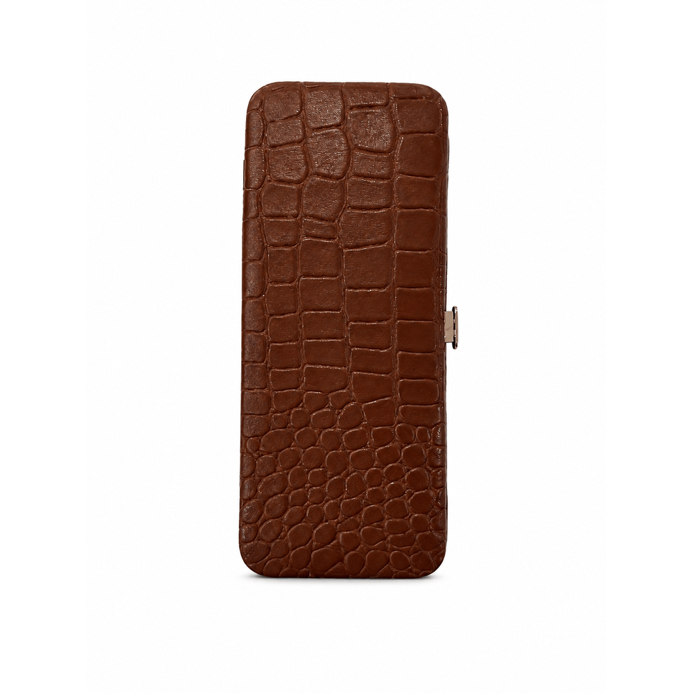 Étui de manucure à cadre aspect croco marron
