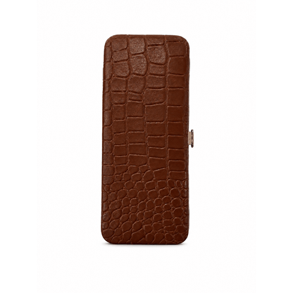 Étui de manucure à cadre aspect croco marron