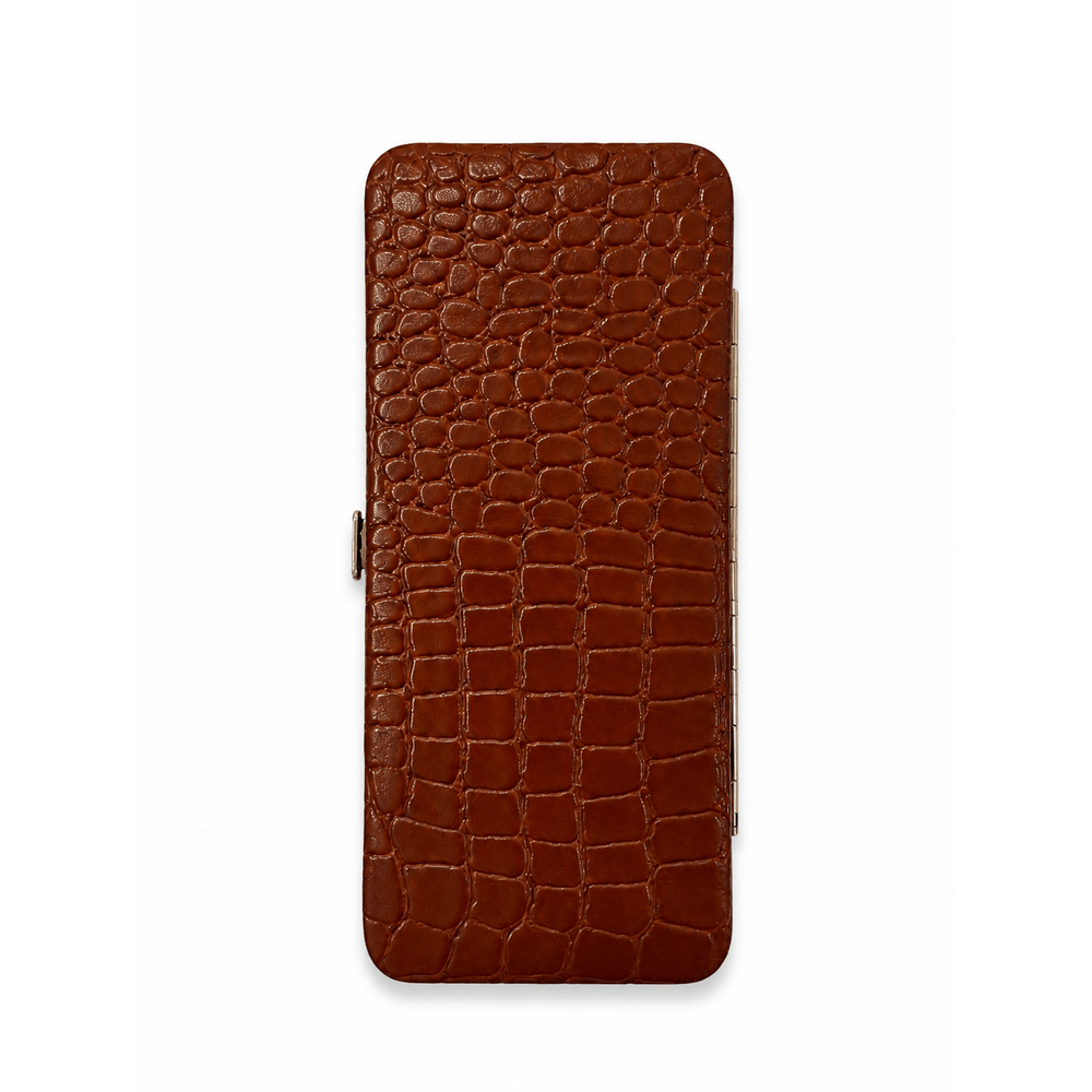 Étui de manucure à cadre aspect croco marron