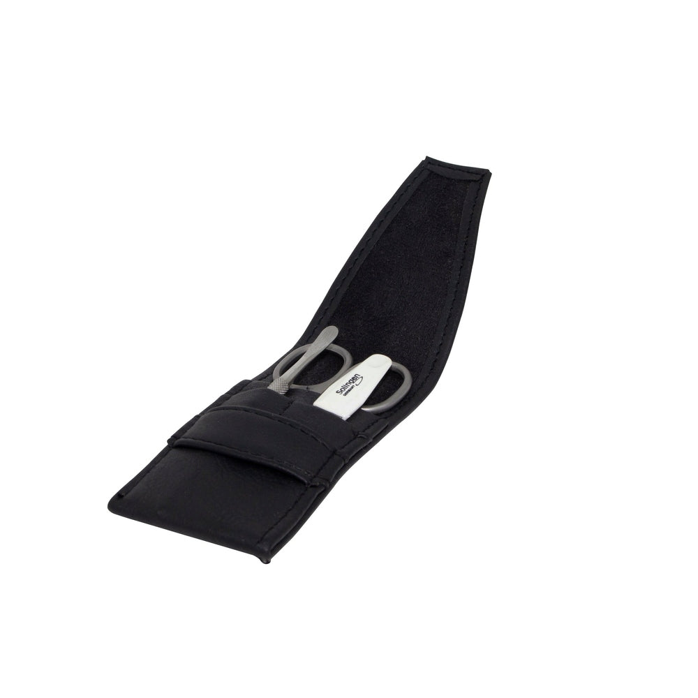 Manicure travel case 3-piece black imitation leather – curved blade