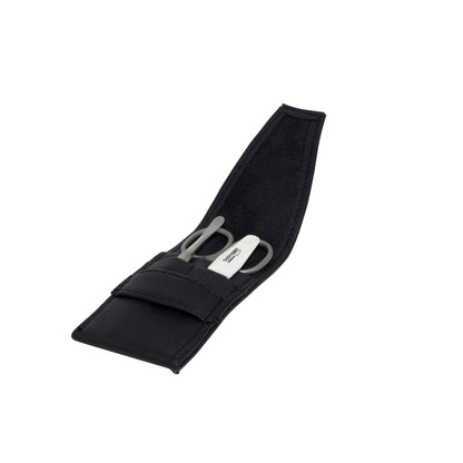 Manicure travel case 3-piece black imitation leather – curved blade