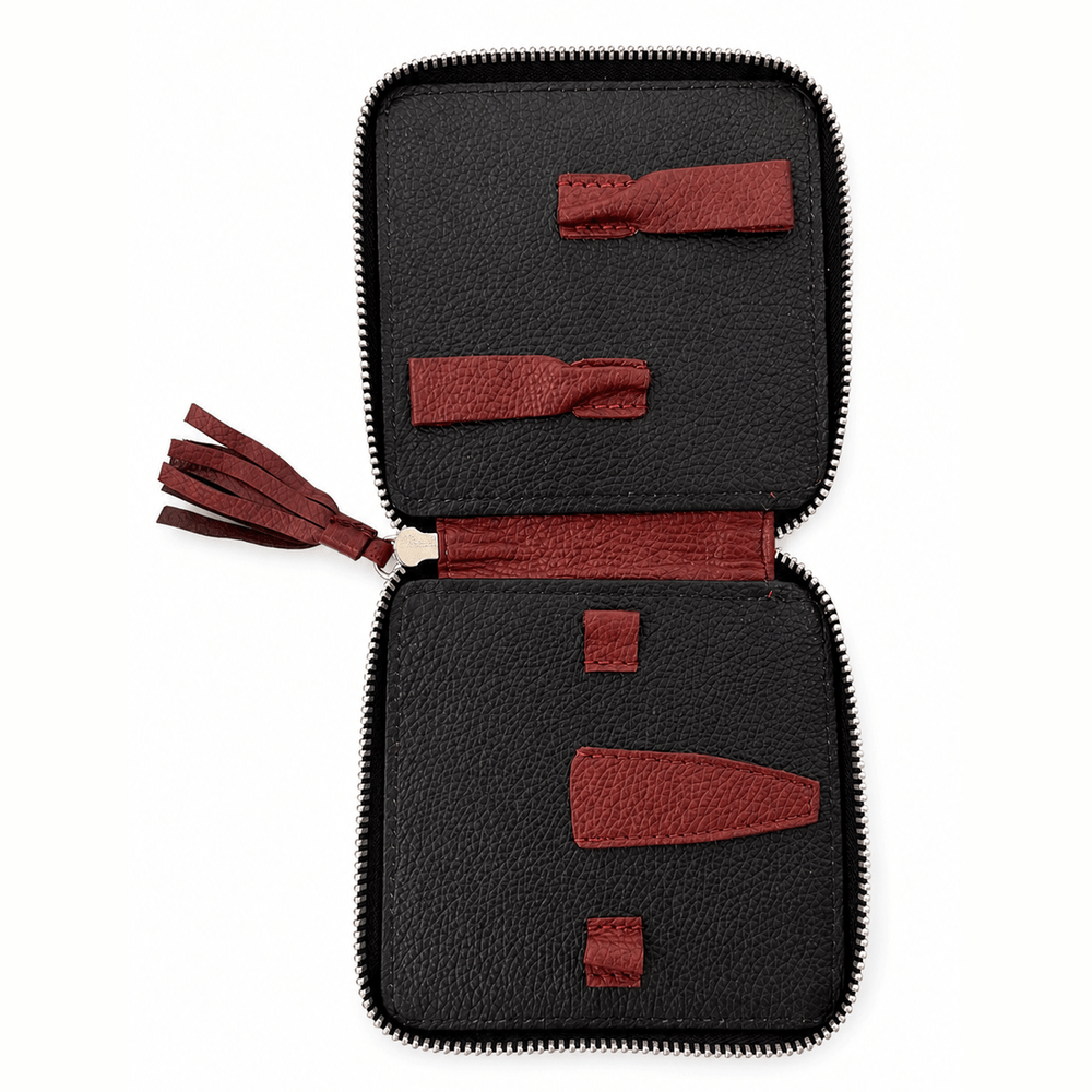 Trousse de manucure zippée cuir rouge