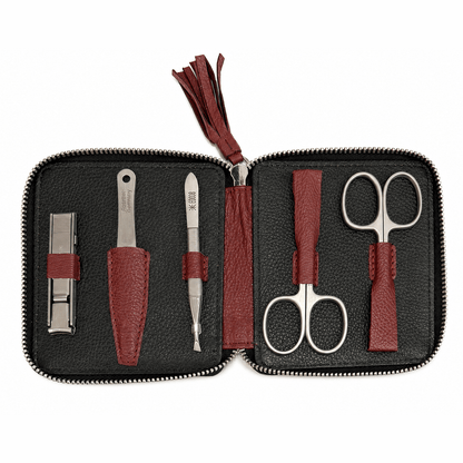 Trousse de manucure zippée cuir rouge