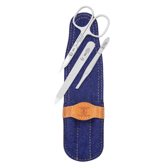 Manicure-etui van suède en vilt, model Loden in blauw – Made in Solingen