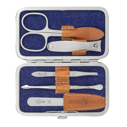 Manicure-etui - Suède Loden blauw – Roestvrij staal