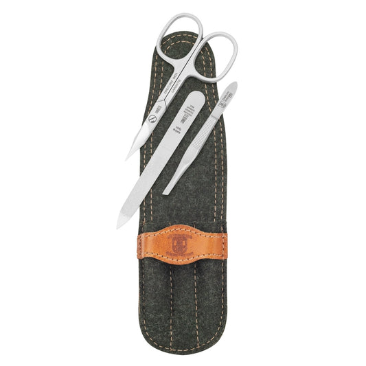 Manicure-etui van suède en vilt, model Loden in groen – Made in Solingen