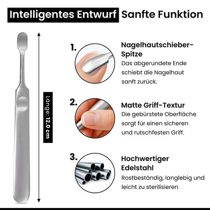 Empujador de cutículas inox punta redondeada – forma de mango ergonómica