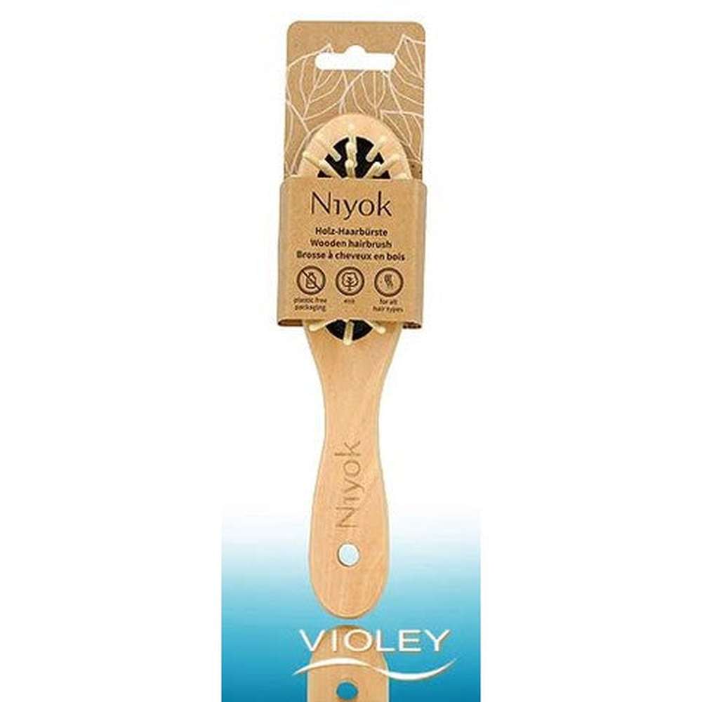 Niyok cepillo para el pelo pequeño, púas de madera