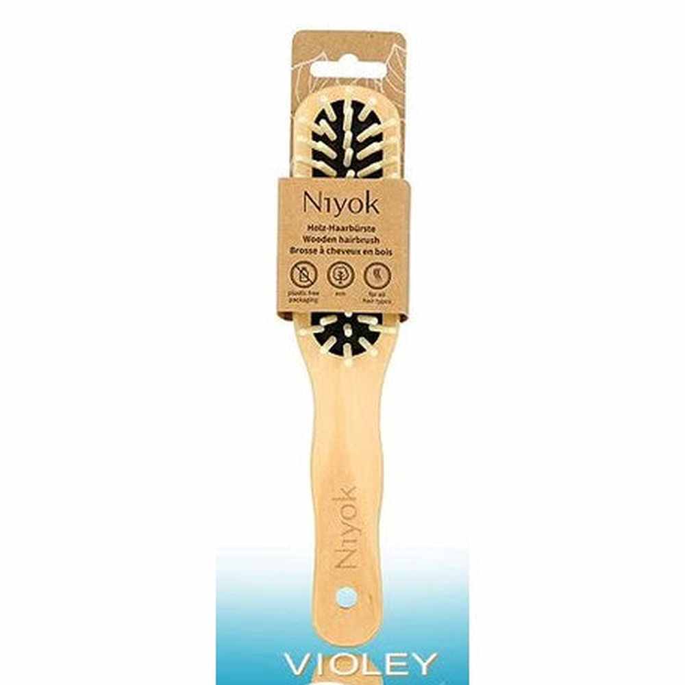 Niyok cepillo para el pelo alargado, púas de madera