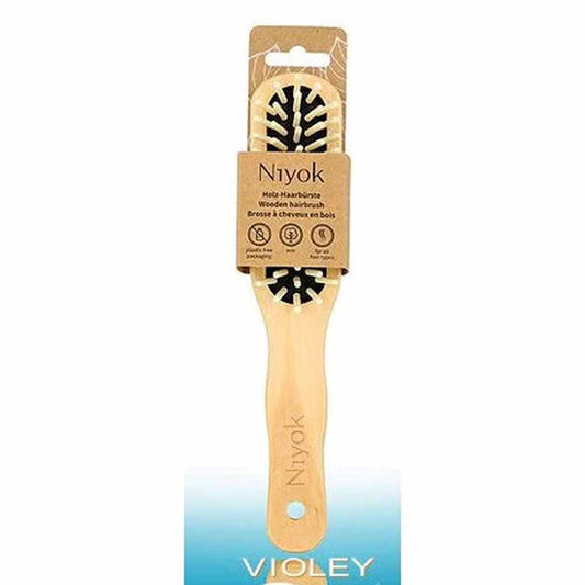 Niyok brosse à cheveux allongée, picots en bois