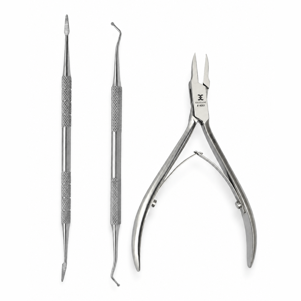 Pedicure Set Professional 3-piece – Corner Nipper Lifter & File – Stainless steel