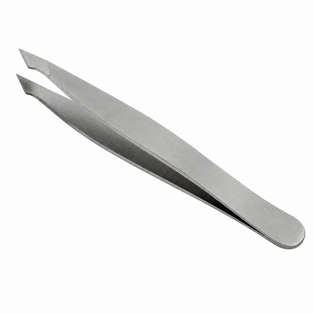 Pinzetta piatta con punta obliqua – Acciaio inox