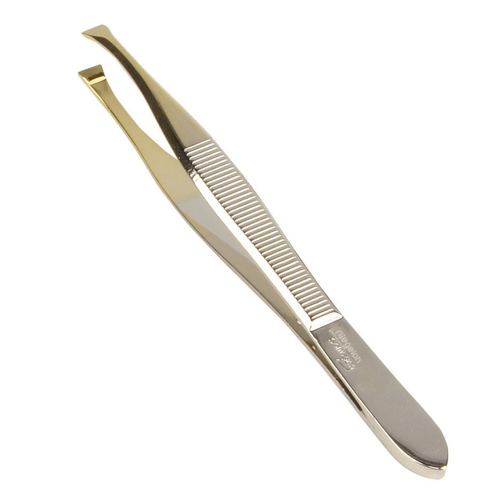 Pince à épiler, droite, partiellement dorée, 9 cm